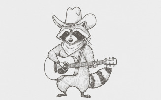 Raccoon Cowboy PNG, Vintage Cowboy Art, Western Shirt Design, Funny Animal Design, Trash Panda