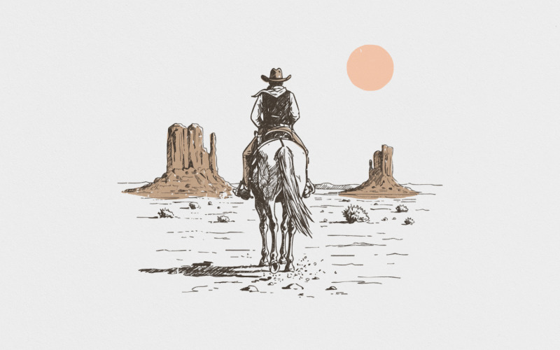 Western Digital Download, Cowboy Desert Western PNG, Western Sublimation, Vintage Retro Western Illustration