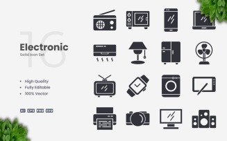 16 Electronic Solid Icon Set