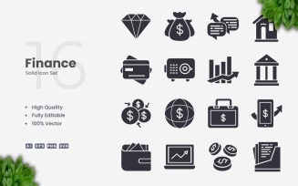 16 Finance Solid Icon Set