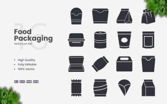 16 Food Packaging Solid Icon Set