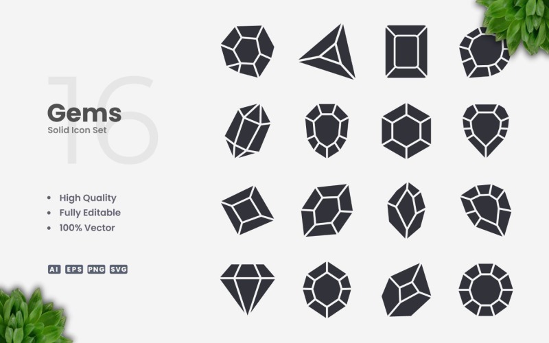 16 Gems Solid Icon Collection Icon Set