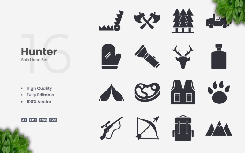 16 Hunter Solid Icon Collection Icon Set