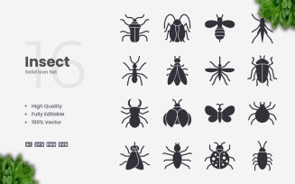 16 Insect Solid Icon Collection