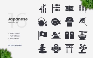 16 Japanese Solid Icon Set