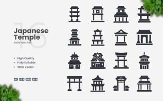 16 Japanese Temple Solid Icon Set