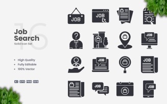 16 Job Search Solid Icon Set
