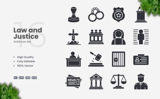 16 Law and Justice Solid Icon Set