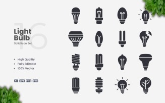16 Light Bulb Solid Icon Set
