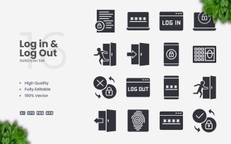 16 Login and Logout Solid Icon Set