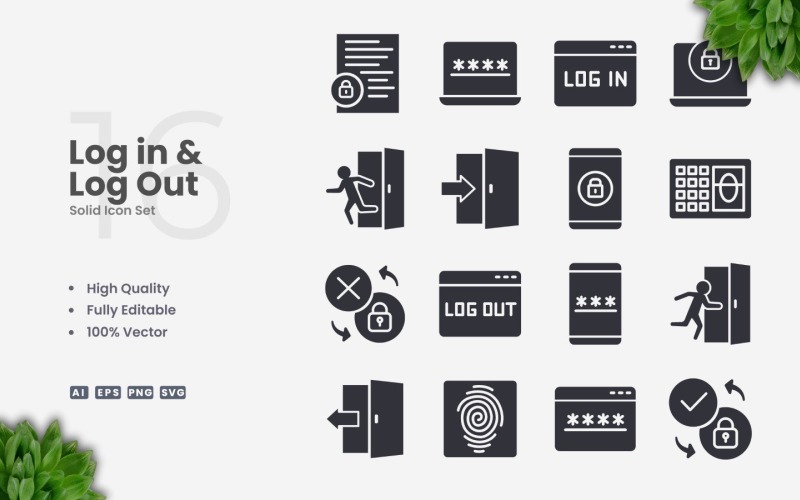 16 Login and Logout Solid Icon Set