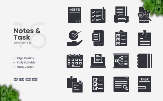 16 Notes and Tasks Solid Icon Set
