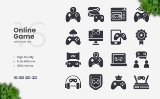 16 Online Game Solid Icon Set