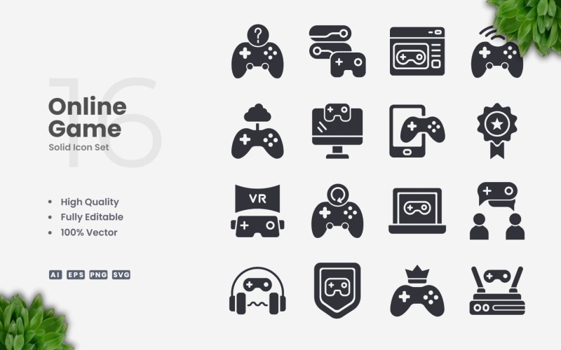 16 Online Game Solid Icon Set