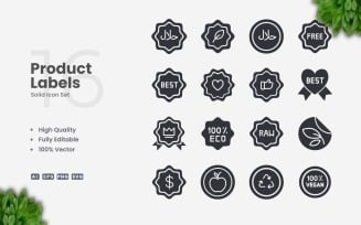 16 Product Labels Solid Icon Set