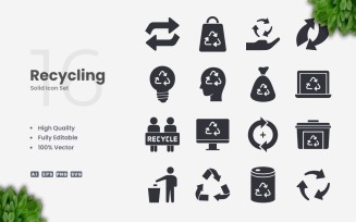 16 Recycling Solid Icon Set