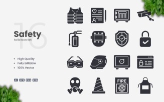 16 Safety Solid Icon Collection