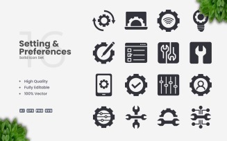 16 Settings and Preferences Solid Icon Set