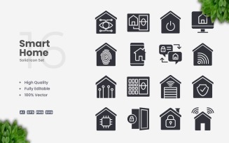 16 Smart Home Solid Icon Set