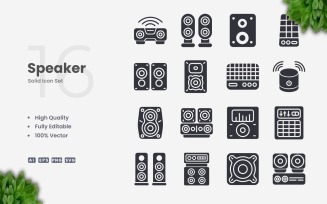 16 Speaker Solid Icon Set