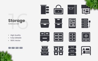 16 Storage Solid Icon Set