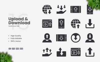 16 Upload and Download Solid Icon Set
