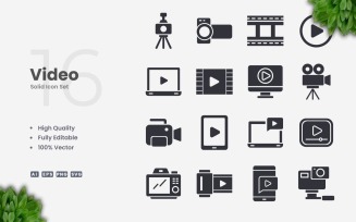 16 Video Solid Icon Collection