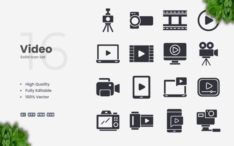 16 Video Solid Icon Collection Icon Set