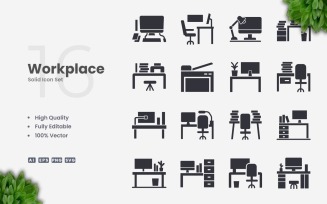16 Workplace Solid Icon Set