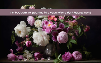 A bouquet of peonies in a vase with a dark background