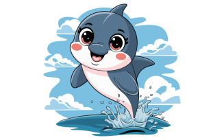 A cartoon illustration of a cute dolphin