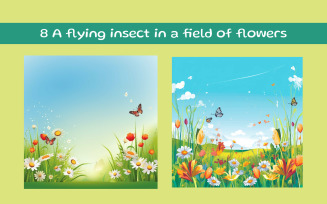 A flying insect in a field of flowers