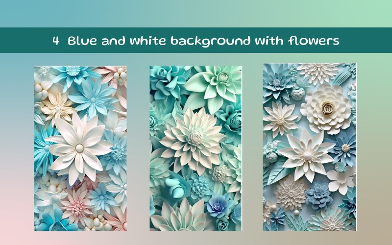 Blue and white background with flowers Background