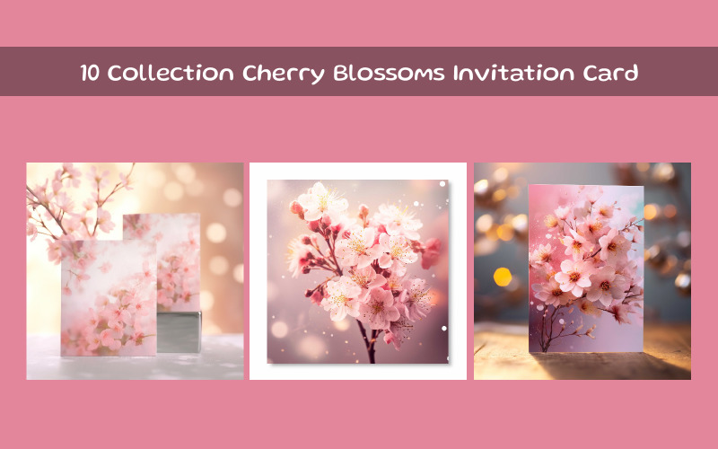 Collection Cherry Blossoms Invitation Card Illustration
