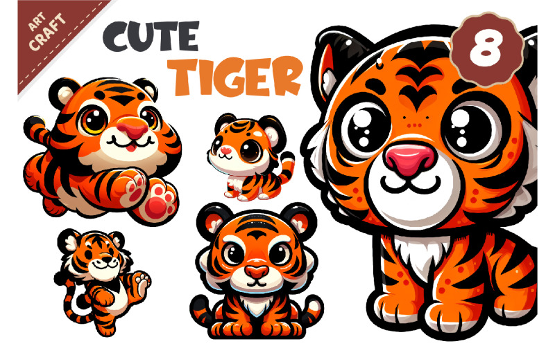 Cute cartoon tiger. T-Shirt, PNG. Illustration