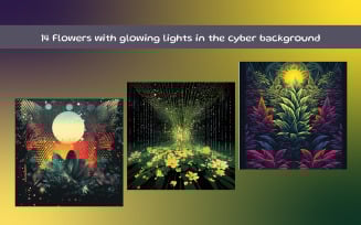 Flowers with glowing lights in the cyber background