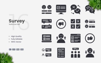 16 Survey Solid Icon Collection