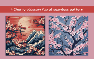 Spring Cherry Blossoms in a Japanese Linocut Style