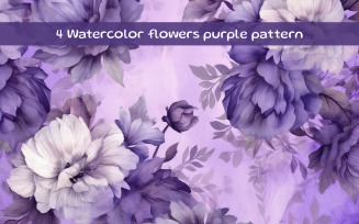 Watercolor flowers purple pattern