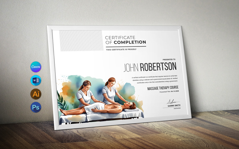 Canva Massage Therapy Certificate Certificate Template