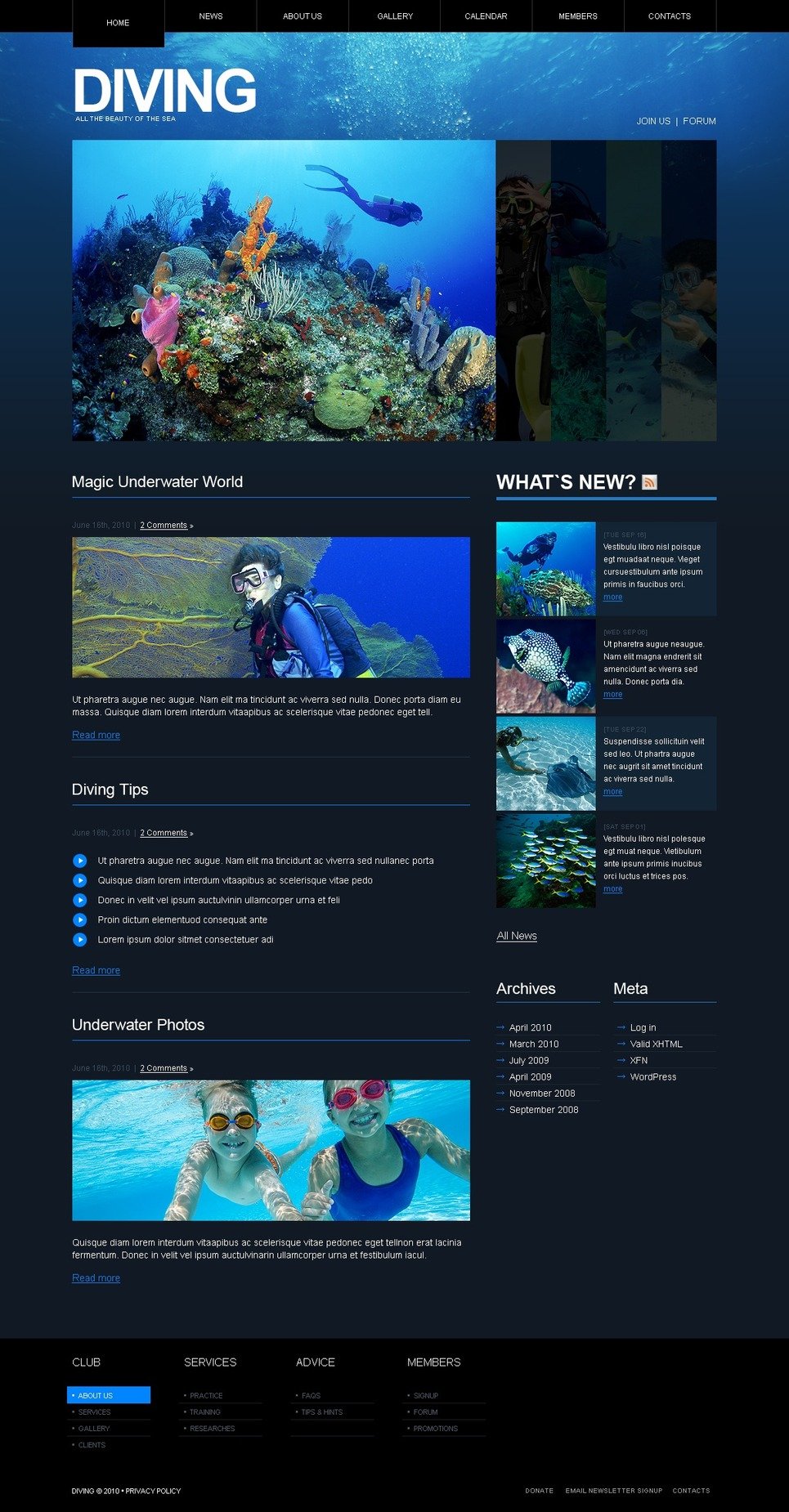 Diving PSD Template New Screenshots BIG