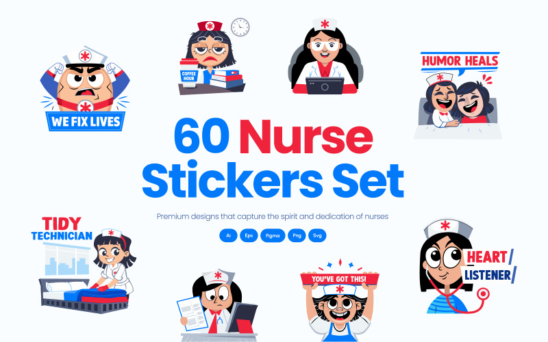 Nurse Stickers Collection Icon Set