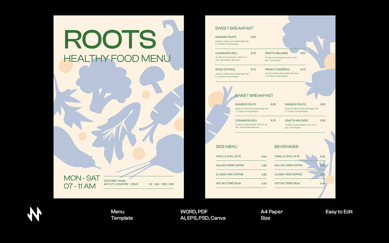Simple Healthy Food Menu Template Corporate Identity