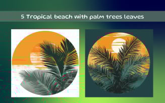 Tropical beach with palm trees leaves