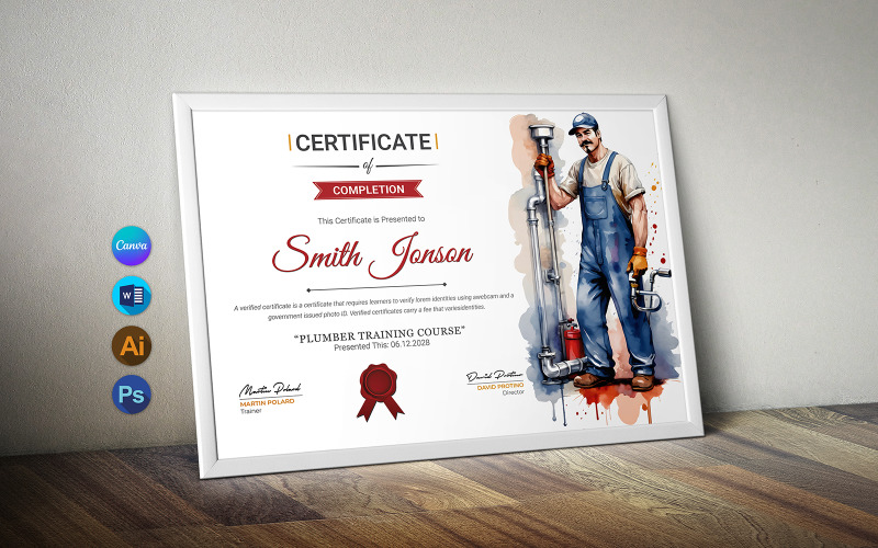 Canva Plumber and Pipe Fitter Training Certificate Certificate Template