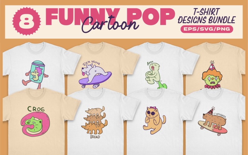 Funny Pop Cartoon T-shirt Designs Bundle
