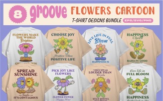 Groove Flowers Cartoon T-shirt Designs Bundle