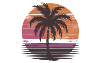 T-shirt design graphic vector illustration in vintage retro style featuring a palm tree