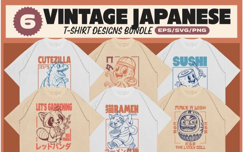Vintage Japanese T-shirt Designs Bundle