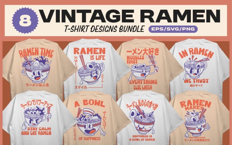 Vintage Ramen T-shirt Designs Bundle